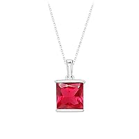 Shineadime Solitaire Pendant Necklace - Princess Cut Simulated Birthstone Bar Set Along With 18