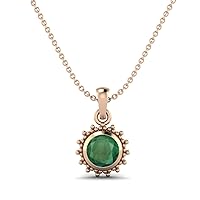 MOONEYE Halo Pendant Necklace 925 Sterling Silver 6 mm Round Natural Emerald Chain Necklace for Women May Birthstone Jewelry