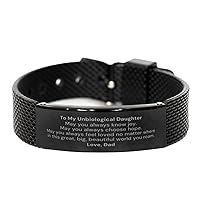 Gift for Unbiological Daughter, Black Shark Mesh Bracelet. To Unbiological Daughter, May you always feel loved. Birthday Motivational Gift From Dad. Christmas Unique Gift