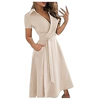 Maxi Dress for Women Plus Size, Fashion Women's Casual Lapel Solid Color Seven-Part Sleeve Long Dresses