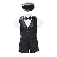 Black Paisley Detailed Special Occasion Vest and Short Set with Hat