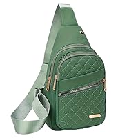 Casual Nylon Sling Backpack - Quilted diamond crossbody bag with multiple pockets for outdoor travel and sports (Green)