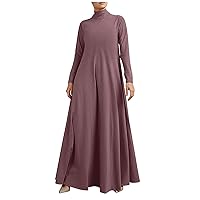 Women's Long Sleeve Maxi Dress High Collar Solid Color Loose Swing Flowy Dress Plain Casual Plus Size Long Dresses