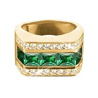 Channel Emerald Gold Ring for Men 9K 10K 14K 18K Solid Yellow Gold Men's Ring Moissanite Engagement Band Ring for Men Boyfriend Husband Engagement Wedding Anniversary Size 4 to 16