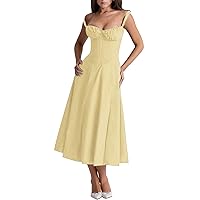 Women's Spaghetti Strap Square Neck Low Cut Sleeveless Midi Dress Going Out Sundress Long Dreses