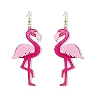 Pink Flamingo Earrings For Women Lightweight Acrylic Animal Dangle Drop Earrings Lightweight Glitter Flamingo Earrings For Valentine's Day Gifts Bff Daughter Her Birthday
