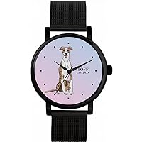 Striped Beige Whippet Dog Watch Ladies 38mm Case 3atm Water Resistant Custom Designed Quartz Movement Luxury Fashionable