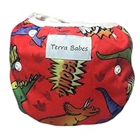 Reusable Swim Diaper - One Size Adjustable, Absorbent, Travel for Babies & Toddlers 0-36 Months up to 30 lbs by Eco-Friendly Terra Babes (Dinosaur)