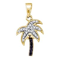 The Diamond Deal 10kt Yellow Gold Womens Round Black Color Enhanced Diamond Nautical Palm Tree Beach Pendant 1/8 Cttw