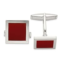 925 Sterling Silver Polished Red Agate Cuff Links Jewelry for Men