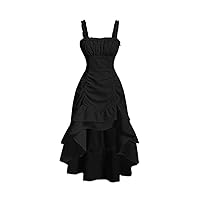 2023 Women's Ruched Bust Layered Ruffle Hem Cami Dress Without Corset - Elegant Sleeveless Midi Dress Liaoruay