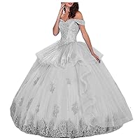Women's Crystals Sweetheart Quinceanera Dress Off Sholder Ruched Tiered Sweet 16 Dress Ball Gowns