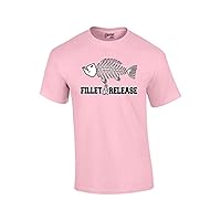 Fishing T-Shirt Fillet and Release Fish Bones Tee Funny Humorous Fisherman Fish Tee Bass Trout Salmon Walleye Crappie-Lightpink-6Xl