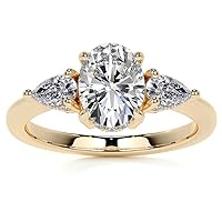Oval Cut Moissanite Promise Rings for Her, 1.5 Carat Moissanite Engagement Rings, D Color VVS1 Handmade Moissanite Diamond 10K Solid Gold Accent Rings