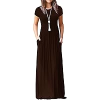 Summer Maxi Dress for Women 2022,Short Sleeve Long Dress Empire Waist Beach Sun Dress Tshirt Dress with Pockets
