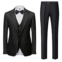 3 Pieces Tuxedo Suit for Men Paisley Slim One Button Blazer Jacket Vest Pants Set for Wedding Party,Dinner,Prom