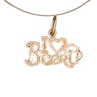 Saying Necklace | 14K Rose Gold I Love Beer Saying Pendant with 18