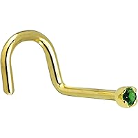 Body Candy Solid 14k Yellow Gold 1.5mm Genuine Emerald Right Nose Stud Screw 20 Gauge 1/4