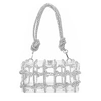 Clear Acrylic Clutch Sparkle Rhinestone Evening Bag Glitter Crystal-Embellished Rope Knot Handbag Purse for Party Prom
