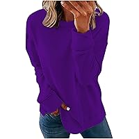 Ceboyel Womens Long Sleeve Shirts 2023 Solid Color Crew Neck Sweatshirts Loose Fit Pullover Tops Trendy Casual Fall Clothes