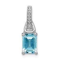 925 Sterling Silver Polished Prong set Open back Fancy cut out back Diamond and Light Blue Topaz Pendant Necklace Measures 19x5mm Wide Jewelry for Women