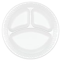 Dart 9CPWCR 9 in White Unlaminated Foam 3 Comp Plate (Case of 500)