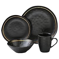 Stone Lain Clara Dinnerware Set Porcelain, Black, Service For 4, 16-Piece