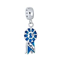 Blue Ribbon Winner Circle 1St Place Dangle Charm Bead For Women Teen .925 Sterling Silver Fits European Style Bracelet