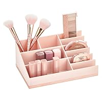 mDesign Plastic Cosmetic Organizer Palette Storage Center with 10 Sections for Bathroom Vanity Countertop - Hold Makeup Brushes, Lipstick, Lip Gloss, Concealers, Mascara, Eye Pencils - Pink/Rose Gold