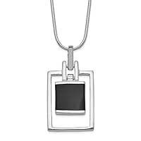 925 Sterling Silver Solid Polished Moveable Open back Simulated Onyx Pendant Necklace With Chain 16 Inch Lobster Claw Jewelry for Women