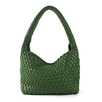 Woven Handbag for Woman Vegan Leather Hand Woven Shoulderbag and Purse Small Fashion Shopper Bag