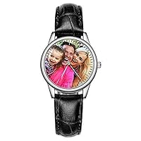 Personalized Graphic Picture Quartz Watch Black Leather Band Custom Any Picture