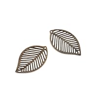 100pcs Leaf Charm Pendant 27mm Two-Sided Antique Bronze for Earrings Bracelet Necklace Jewelry Craft Making CF137