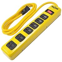 WOODS WIRE Southwire Yellow Jacket 5139N 14/3 6-Outlet Heavy Duty Industrial Metal Workshop Strip with 6-Foot Power Cord; Sliding Safety Covers and Overload Protection