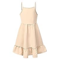 Jxstar Girls Summer Dress Ruffle Sundress Spaghetti Strap Linen Midi Cami Dress