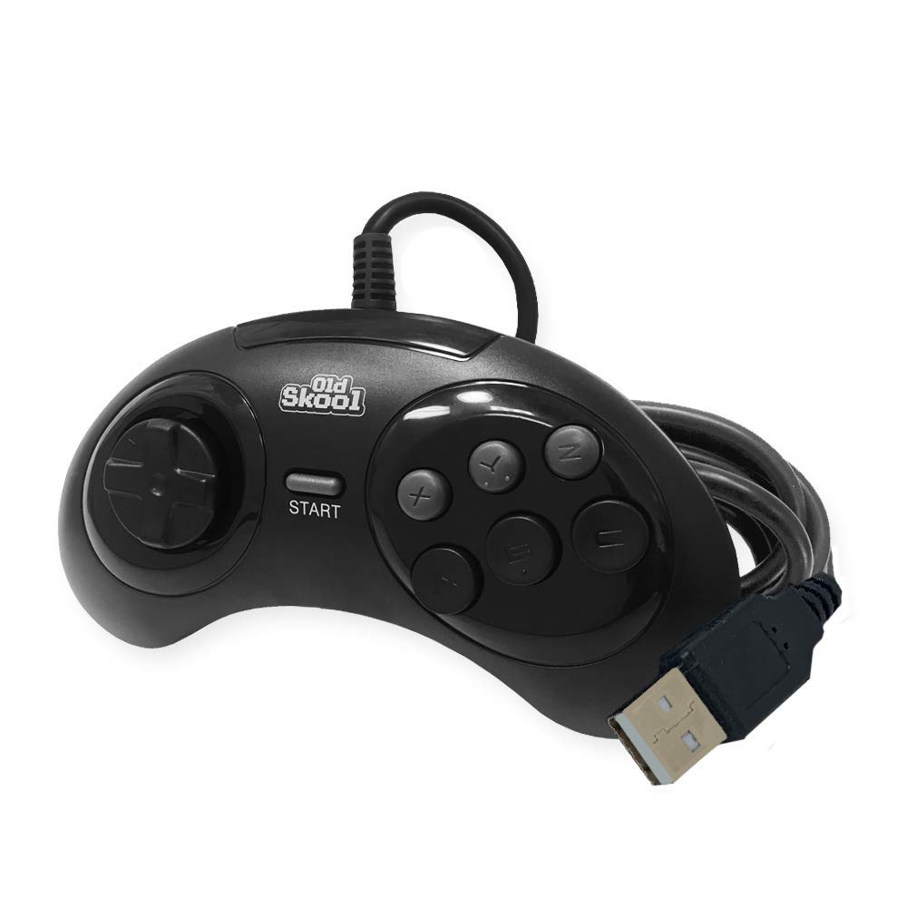 Old Skool USB Controller 6-Button Arcade Pad Compatible with Sega Genesis Mini, PS3, PC, Mac, Steam, Nintendo Switch - USB Port (Black)