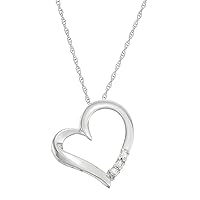 White Diamond Rhodium Plated Sterling Silver Accent Pendant with Heart Shaped Pendant - Ideal Gift for Women, Girls, Adult