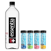 Essentia Bottled Water, 1 Liter, 12-Pack, Ionized Alkaline Water+Nuun Energy: Caffeine, B Vitamins, Ginseng, Mixed Flavors, 40 Count