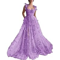3D Butterflies Tulle Prom Dress 2024 Corset Long Ball Gown Lace Appliques Formal Evening Party Gowns with Slit