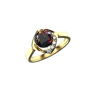 1 Ctw Round Shape Natural Black Ethiopian Opal And Diamond Ring In 14k Solid Gold For Girls And Women 5.5 MM Opal And 1.5 MM Diamond