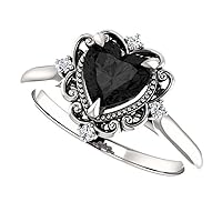Solitaire Engagement Rings Victorian 1 CT Heart Black Diamond Rings Antique Vintage Black Onyx Ring Art Deco 925 Sterling Silver Wedding Ring Promise Gift