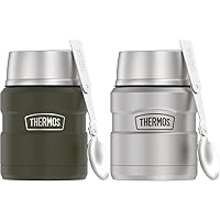 THERMOS Stainless King Vacuum-Insulated Food Jars with Spoon, 16 Ounce, Army Green and Matte Steel