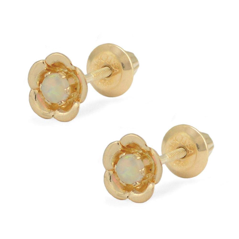 Girl's 14K Yellow Gold Genuine Opal Screw Back Earrings - October Birthstone
