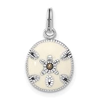 925 Sterling Silver Solid Polished Oxidized Open back White Enameled Sanddollar Charm Pendant Necklace Measures 20.5x11.9mm Wide Jewelry for Women
