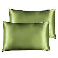 STONECREST Satin Pillowcase for Hair and Skin Care, Set of 2 Soft Breathable King Size Silky Satin Pillowcases (20 x 36”)(Olive Green,King)