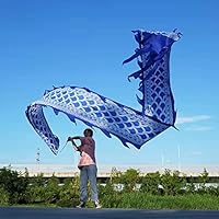 3D Blue Dragon Silk-like Flowy Spinning & Shaking Poi - Flinging Blue Celadon Dragon Spiral Practice Ribbon Streamer with Fiberglass Handsticks + Travel Bag! (8 Meters (26.2 FT), Blue Scale Color)