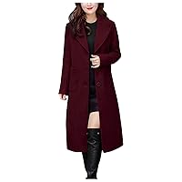Women's Trench Pea Coat Overcoat Lapel Open Front Long Cardigan Winter Single Breasted with Pockets