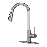 MSTJRY Stainless Steel Kitchen Faucet with Pull Down Sprayer-High Arc Single Handle Kitchen Sink Faucet with Pull Out Sprayer one or Three Hole for Laundry bar Kitchen Sinks,Matte Gray