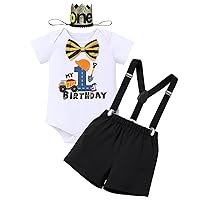 IMEKIS Baby Boy Cake Smash Outfit 1st Birthday Bowtie Romper + Suspenders + Shorts + Crown Basketball Photo Shoot Clothes Set