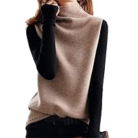 Turtleneck Button Knitted Vest Sweater Women's Clothing Autumn Casual Pullovers Tops khaki9 S